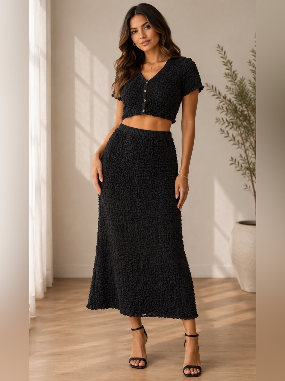 Free People Black Textured Maxi Skirt - Women's Stylish Skirt